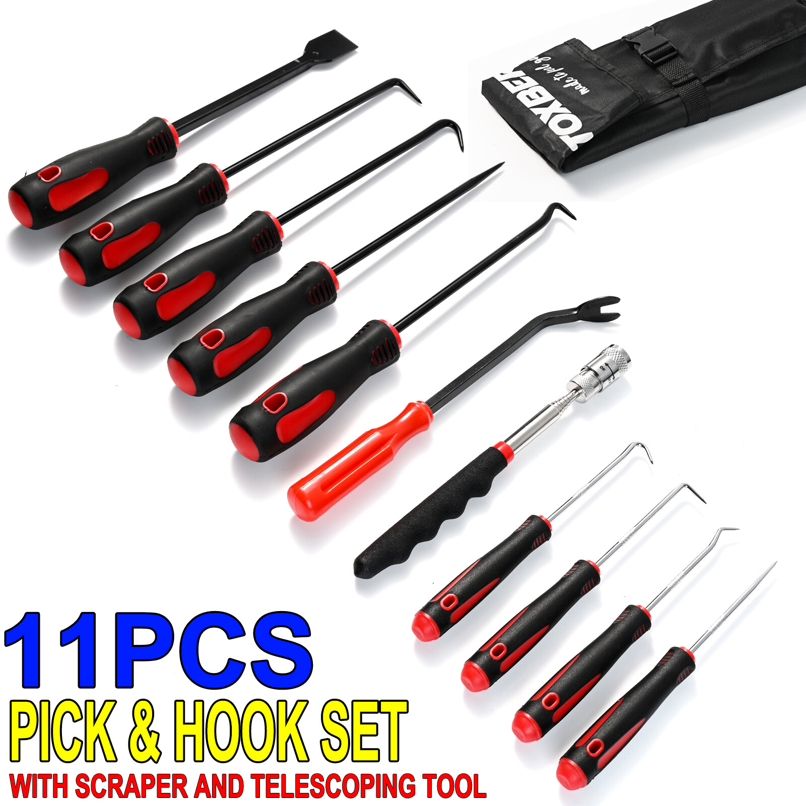 11pcs With Scraper Magnetic Telescoping Hand Tool Kit Pick And Hook Set