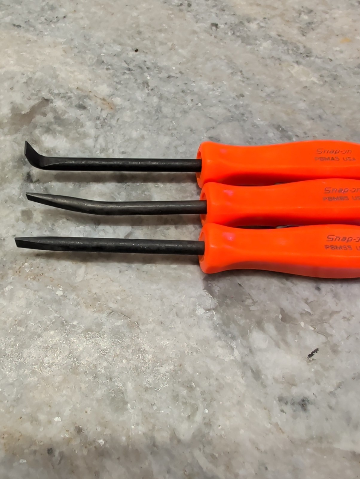 Snap On Tools New Mini Pocket Pry Bar Set 3 pcs Orange 5″ Straight / Bent / 90
