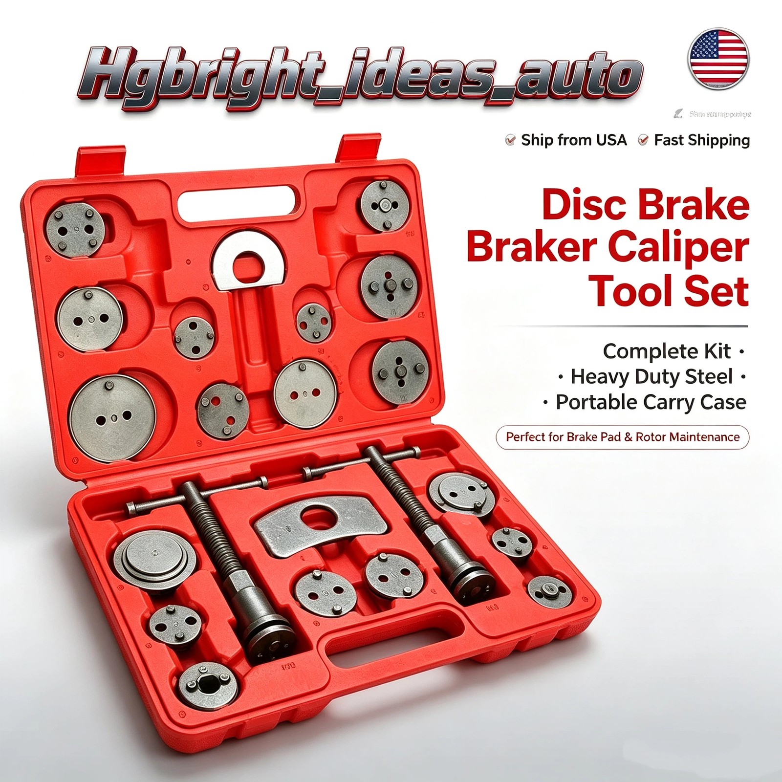 22PCS/Set Heavy Duty CAR DISC TOOL Disc Brake Caliper Tool&Wind Back Kit USA