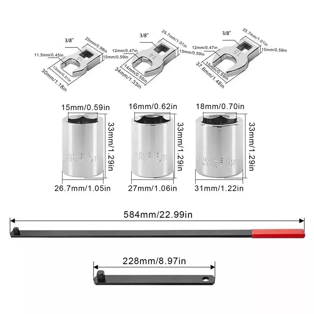 8PC Serpentine Belt Tension Setting Wrench Tool 1/2″ 3/8″ Square
