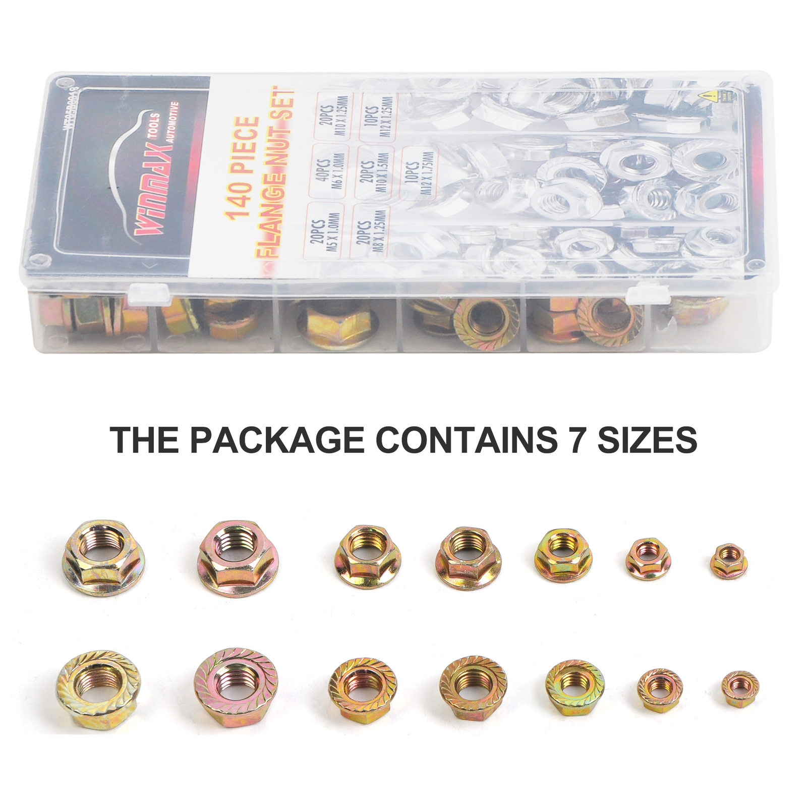140pc Industrial Flange Locknuts Set Metric Combination Washer Bolts Nut M5-M12