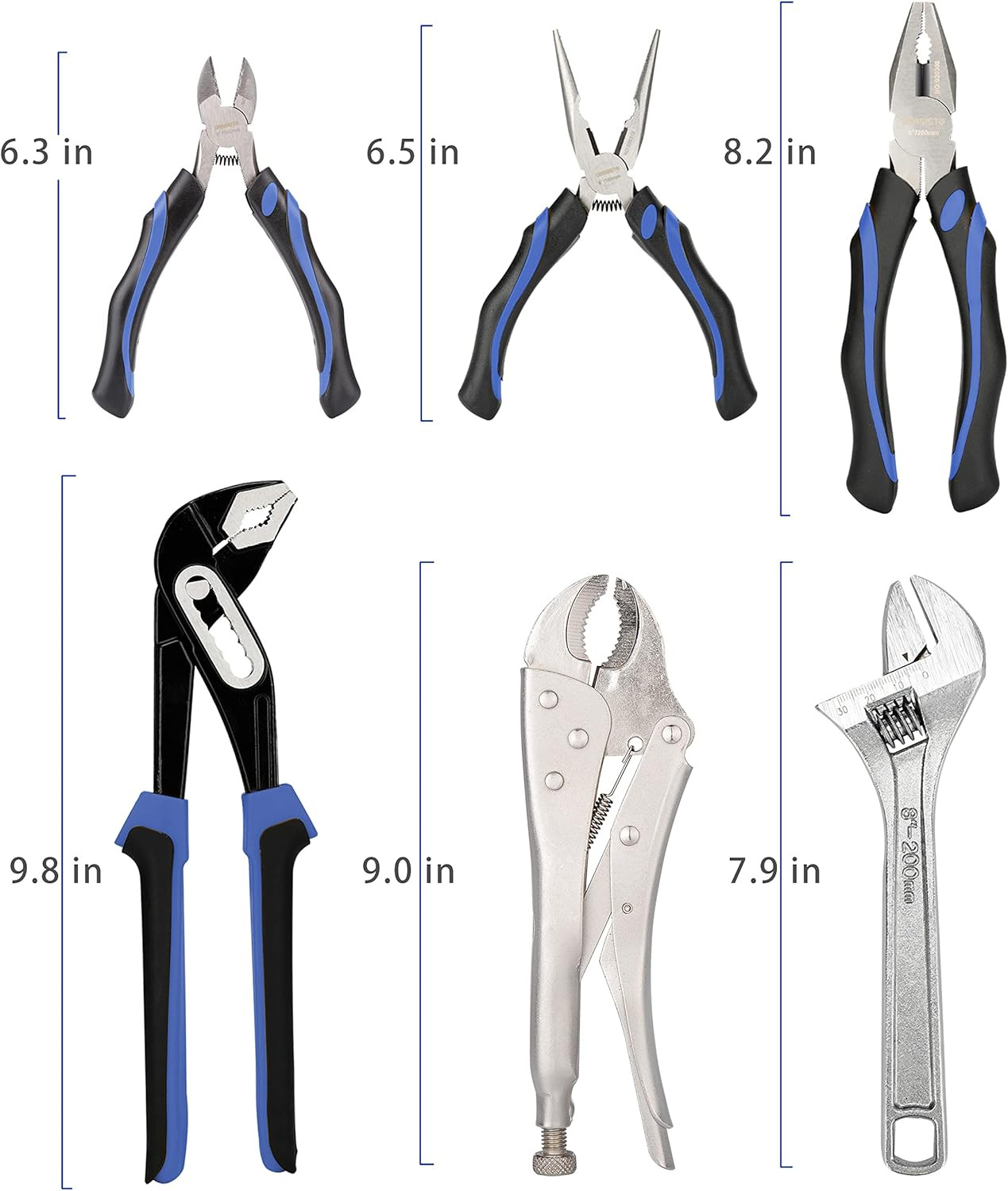 6-piece Pliers Set Home Maintenance Tool Kit for Men, Including Blue & Black