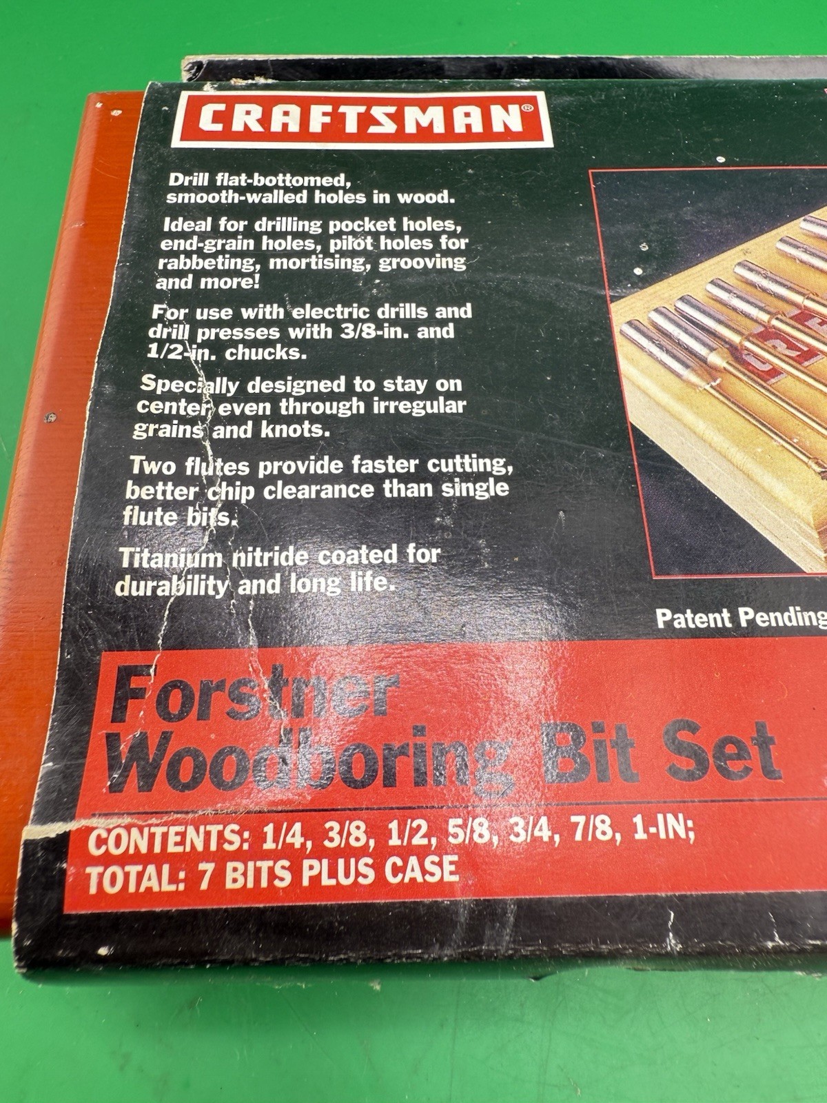 NOS CRAFTSMAN 7 Piece Forstner Woodboring Bit Set Wood Box 25389 925389 1/4”- 1”