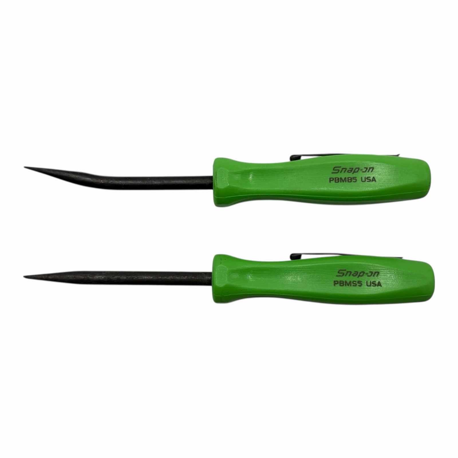 Snap On Tools Mini Pocket Pry Bar Set 2 piece Green 5 inch Straight Bent