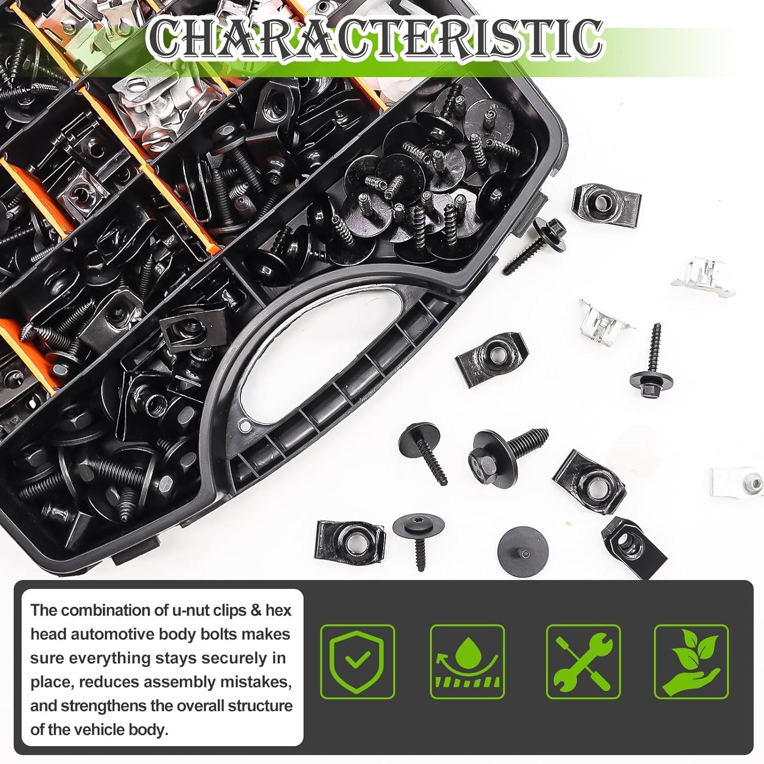 260PCS U-Nut Clips & Automotive Body Fender Bolts Kit,for Most Cars Fender,En…