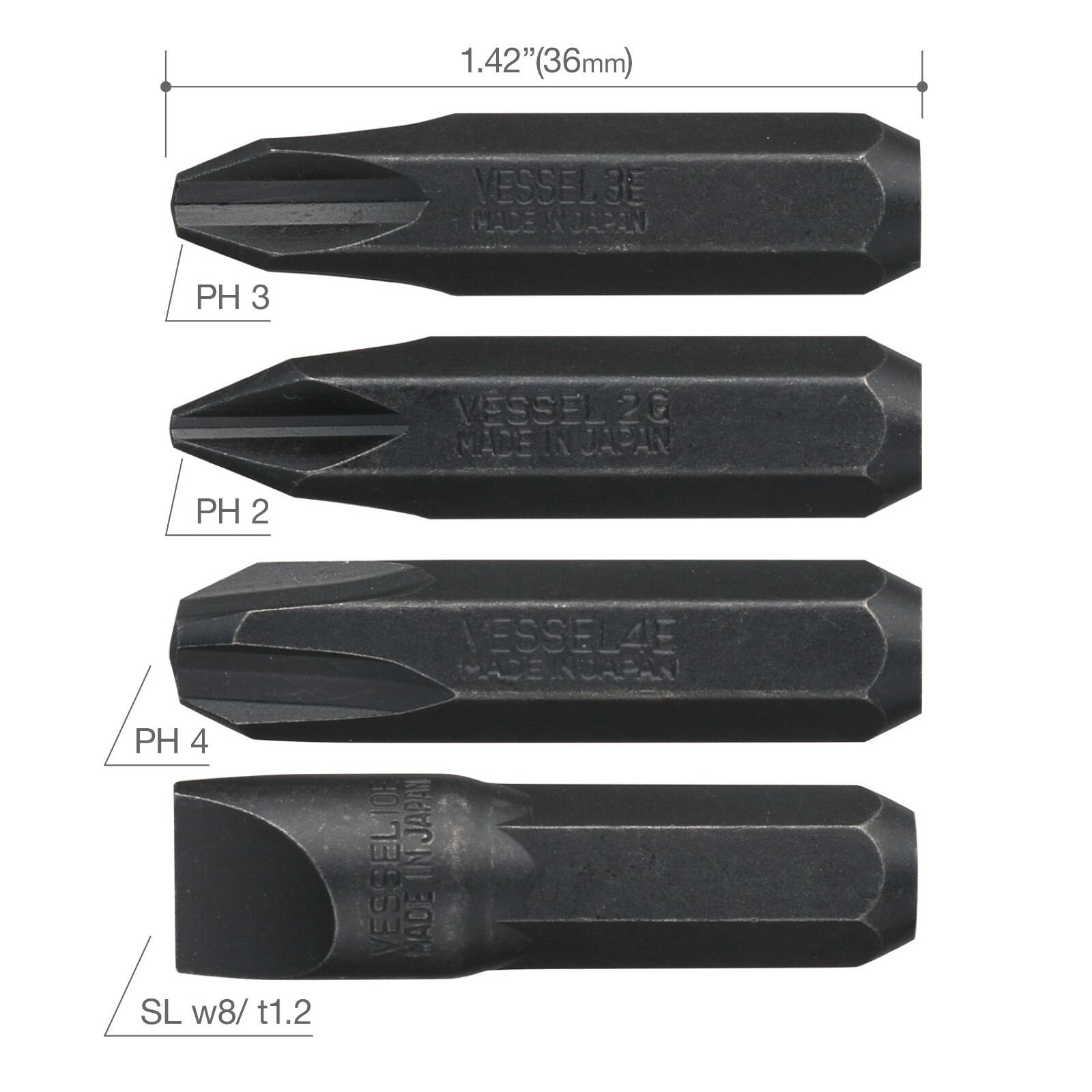 Vessel 5/16″ Hex Insert Bit Set for Manual Impact Driver Phillips P2 P3 P4 Slot