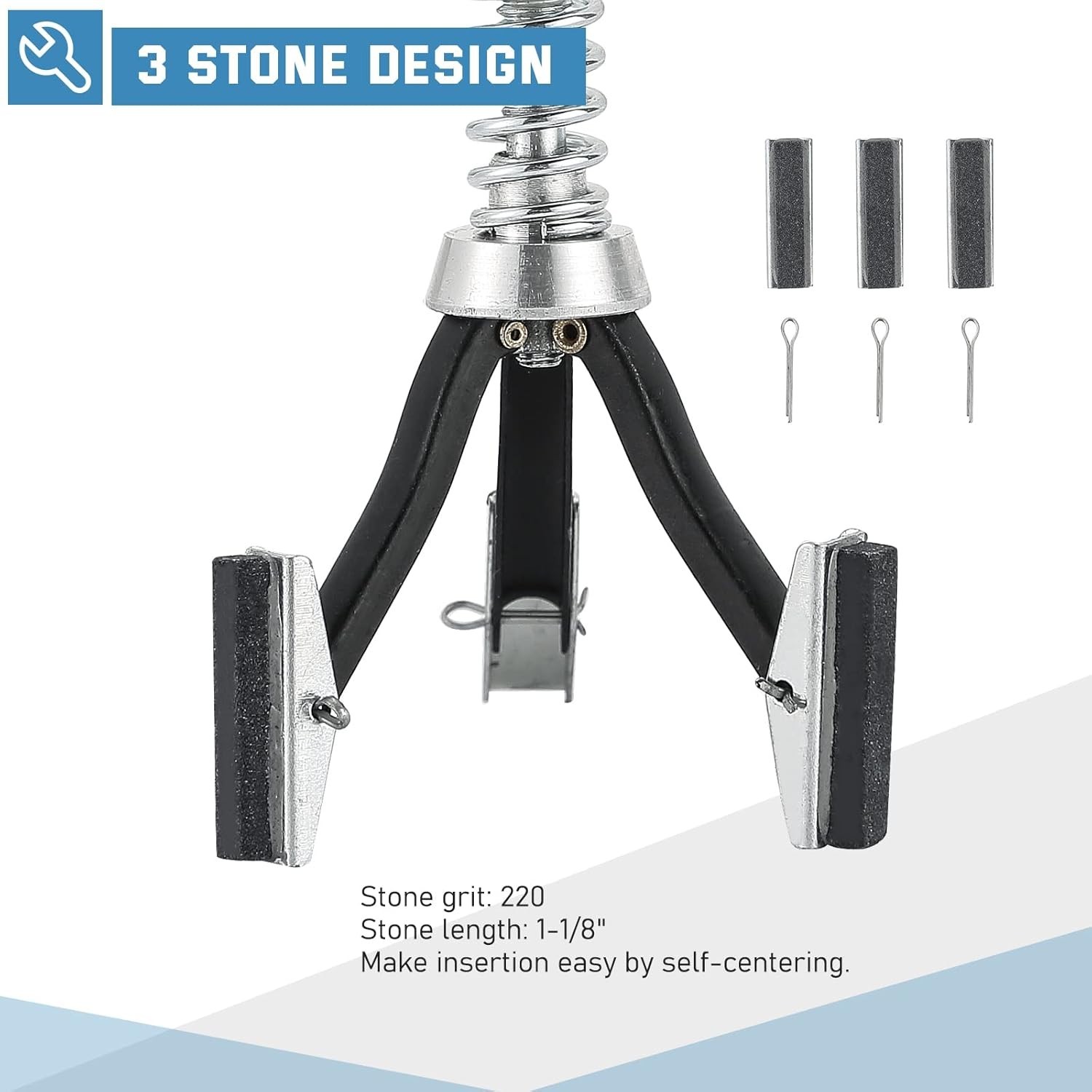 Engine Cylinder Hone Adjustable 3/4 to 2.5 in Deglazer Tool 220 Grit 3-Stone Kit