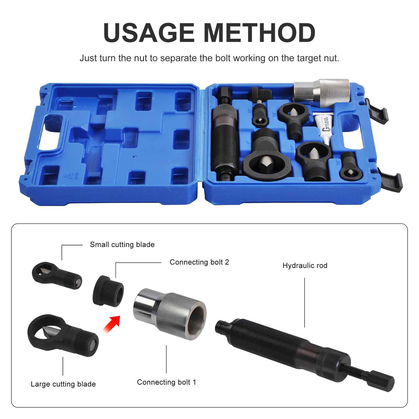 10 Ton Hydraulic Ram Hydraulic Nut Splitter Kit Breaker Separator Extractor Tool