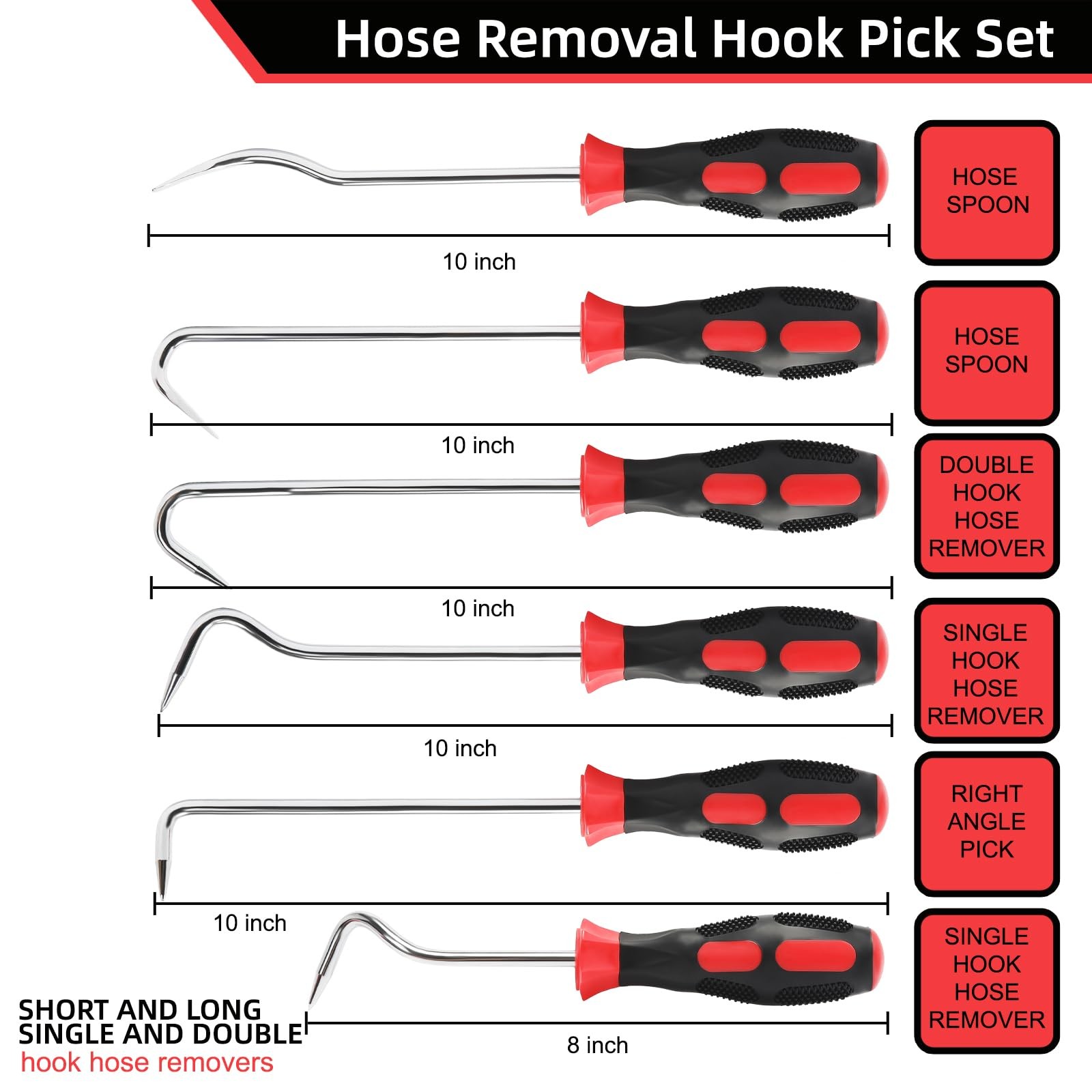 6 Pack 10 inch Hose Removal Hook Pick Set for Radiator Hoses Puller Tool