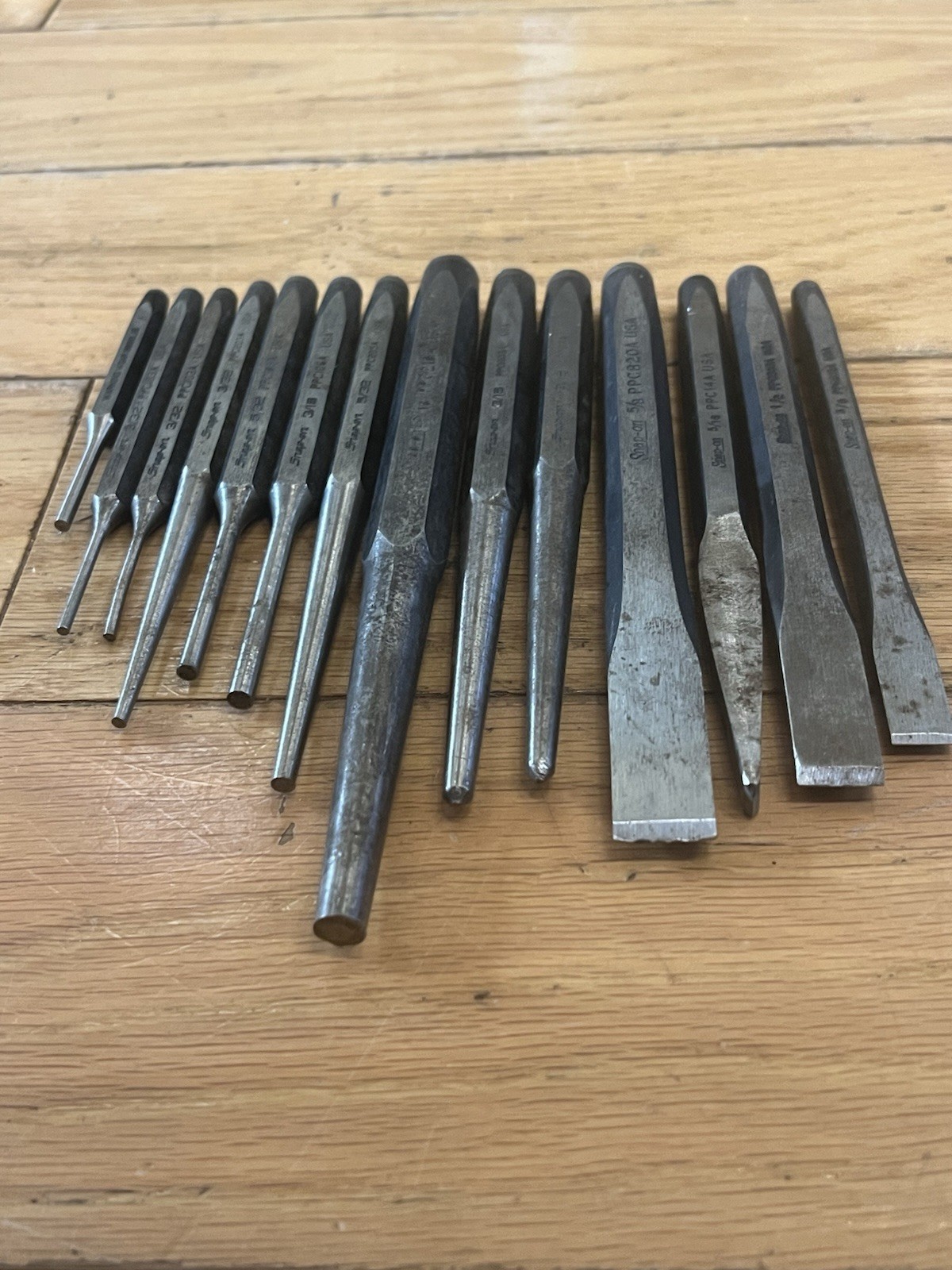 Snap-On 12 pc punch and chisel set sharp straight no mushrooming same day ship!