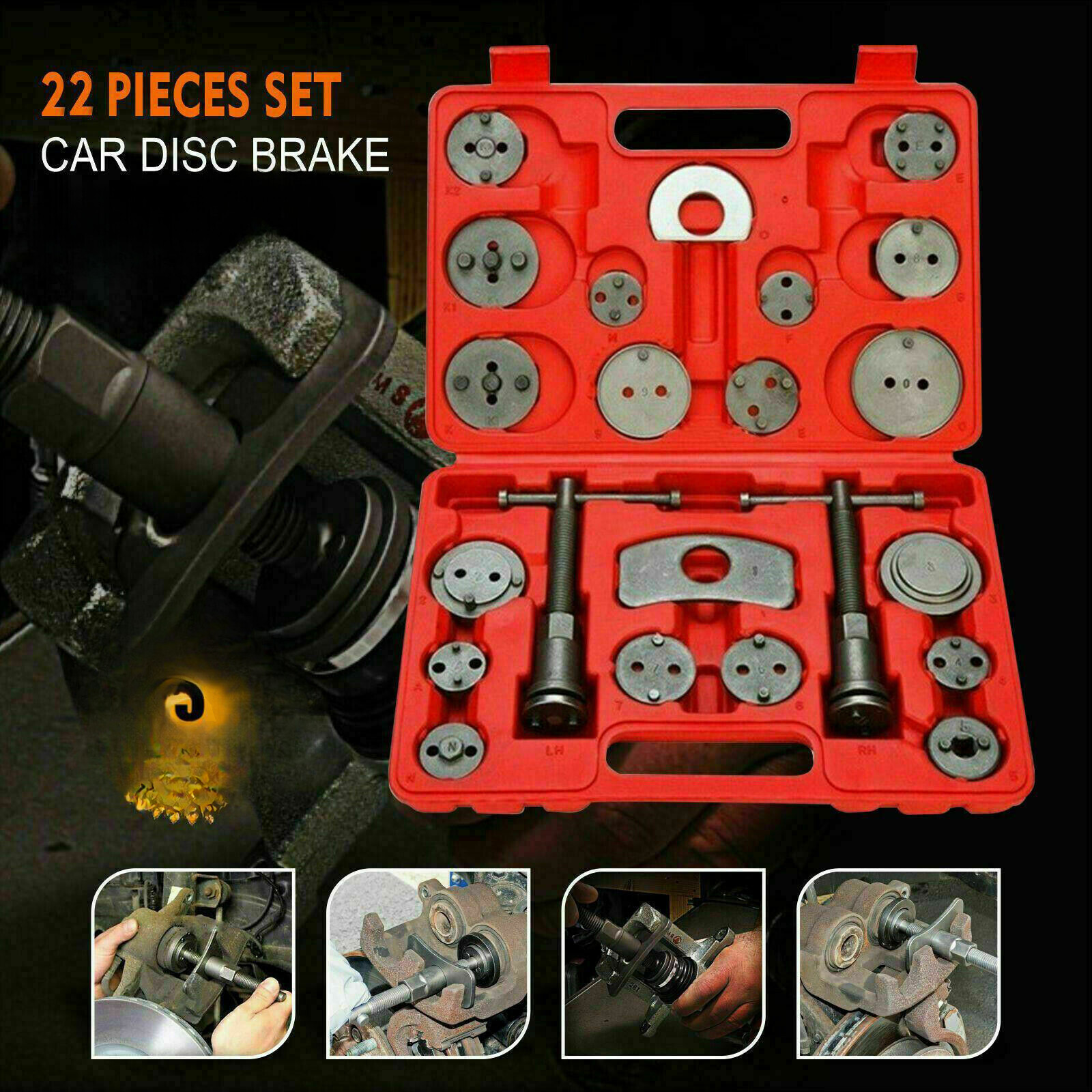 UNIVERSAL CAR DISC BRAKE CALIPER PISTON REWIND WIND BACK TOOL 22 PIECES
