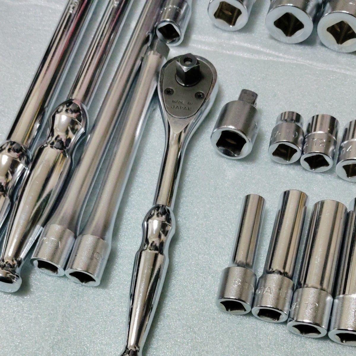 Vintage TOYOTA KTC Ratchet Socket Wrench Set OEM Tool Kit Japan Near Mint