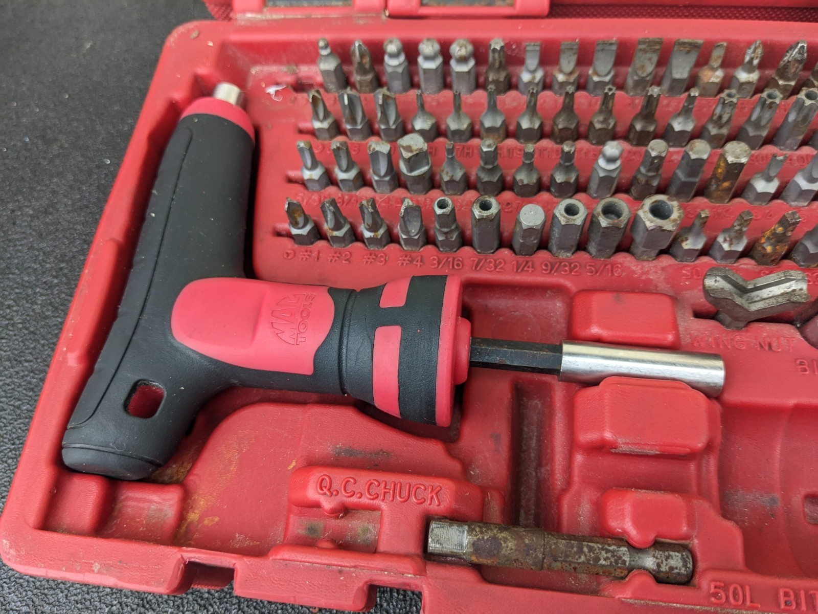 #bp375 Mac Tools Mac-Grip Ratcheting 1/4” Hex Bit Set SBDR123SA for Screwdriver