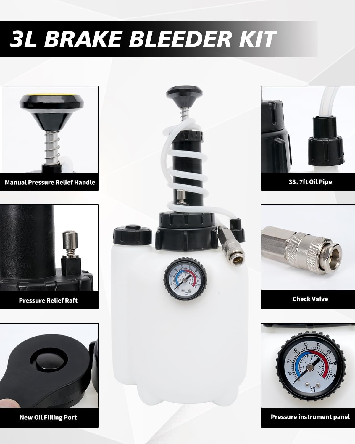 Brake Bleeder Kit Pressure Pump Fluid Flush Easy One-Person Operation