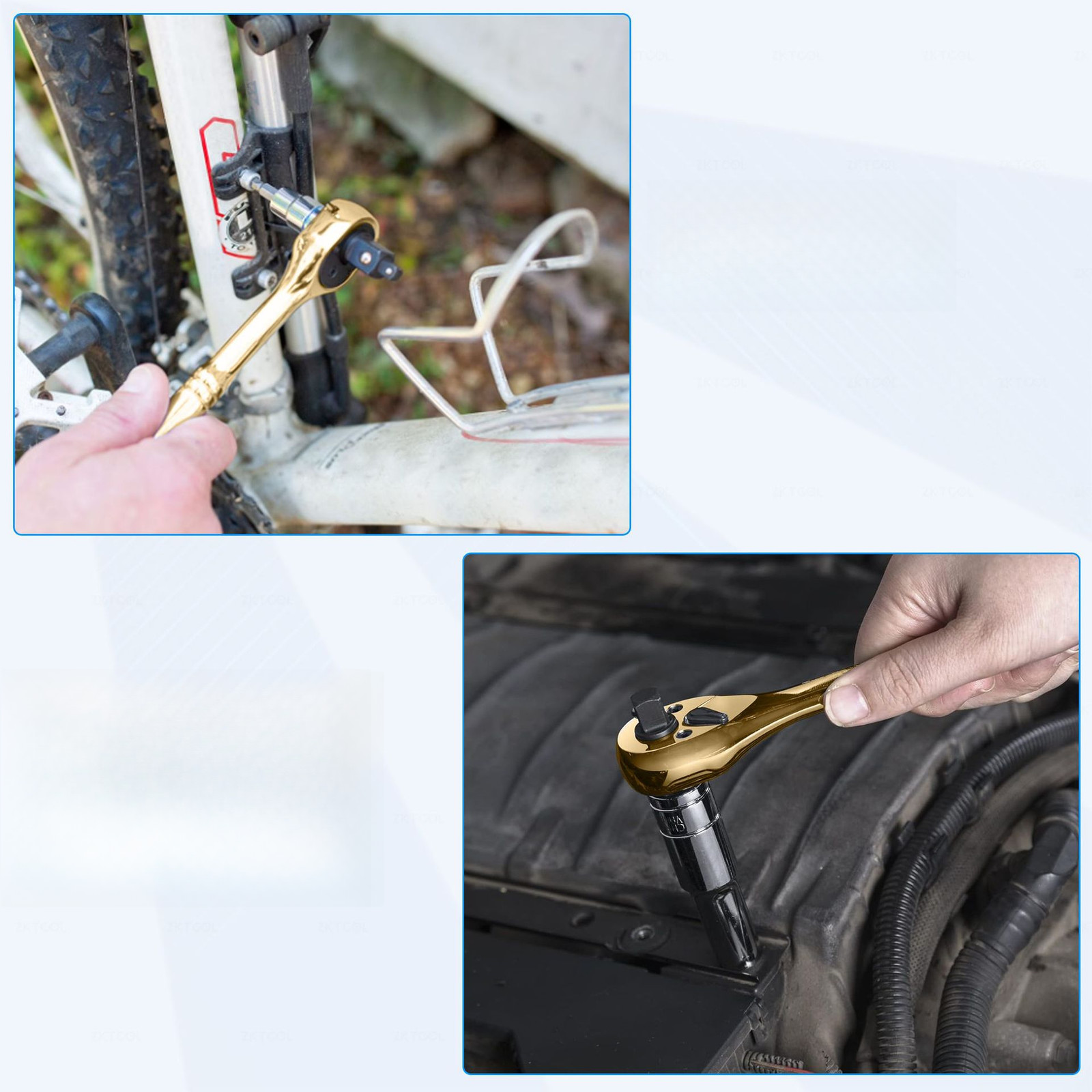 Gold Plated 3 in 1 Ratchet Wrench 1/4 3/8 1/2 Inch Drives for Car Repair