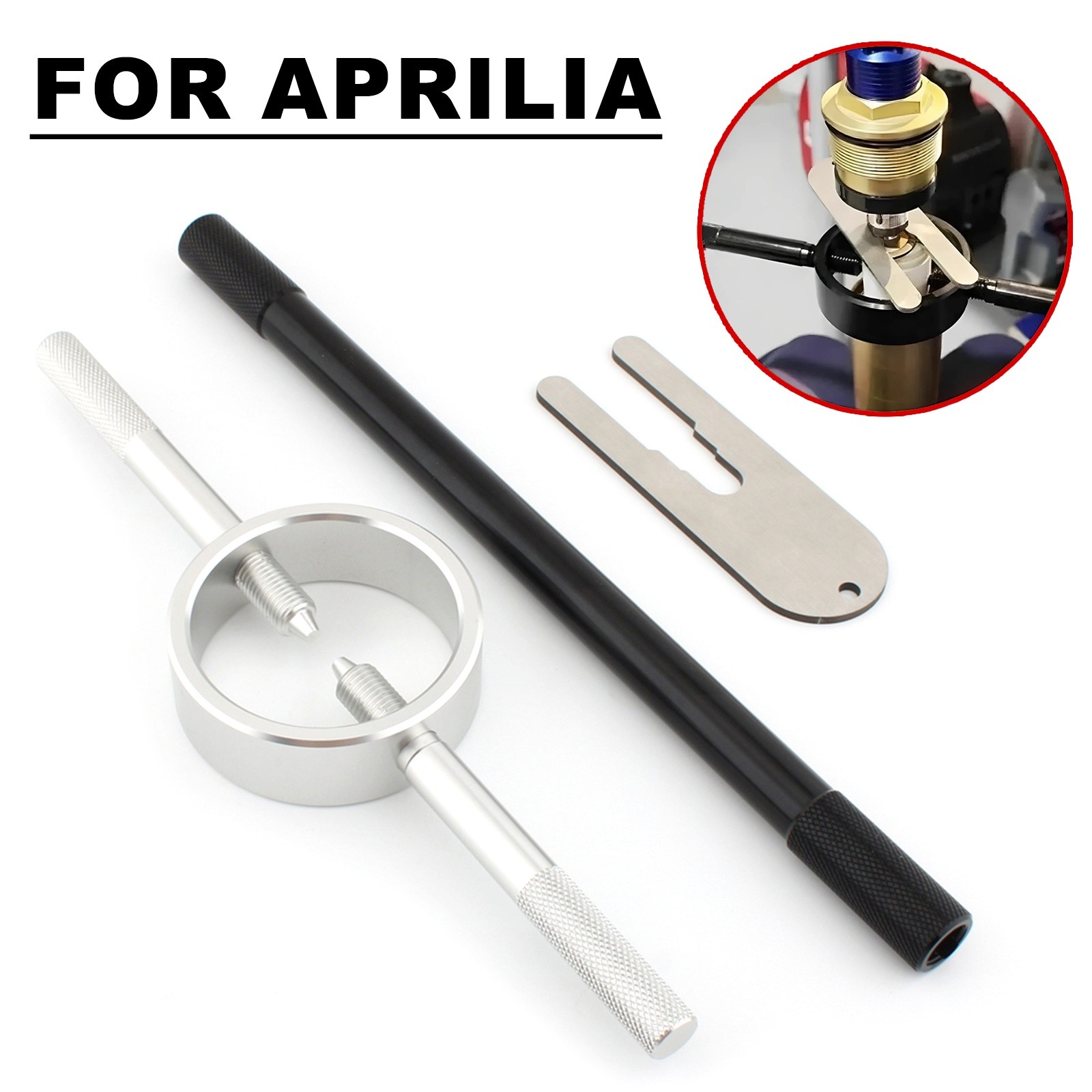 Front Fork Spring Compressor Tool Kit For Motorcycle Universal Black + Silver