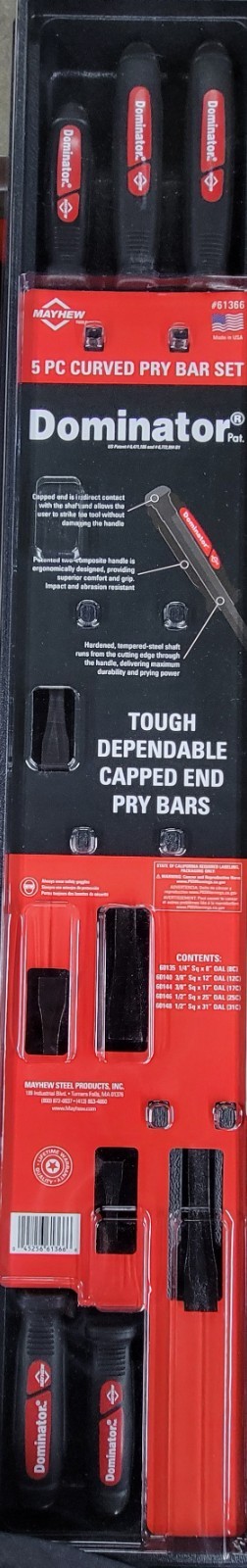 Mayhew 61366 Dominator Curved Pry Bar Set 5 Piece USA Made Heavy Duty Steel