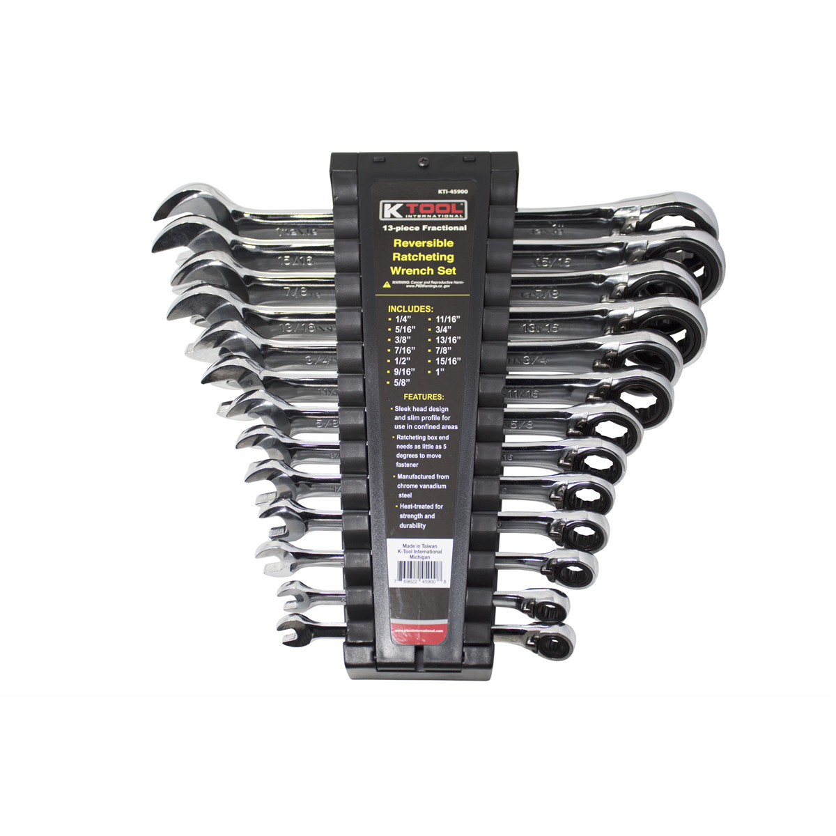 K Tool International Wrench Set 13 Piece SAE Ratcheting Reversible 45900