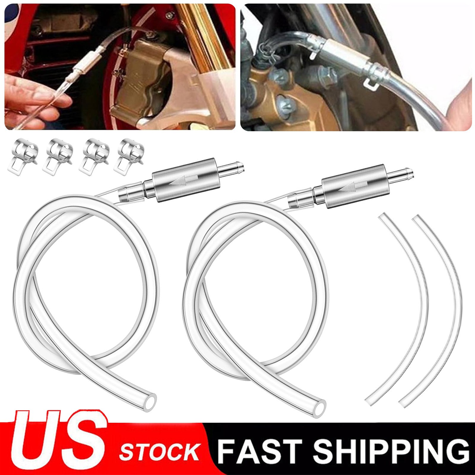 2 SET Universal One Way Brake Bleeder Kit Check Valve with Clear Hose & Clamps