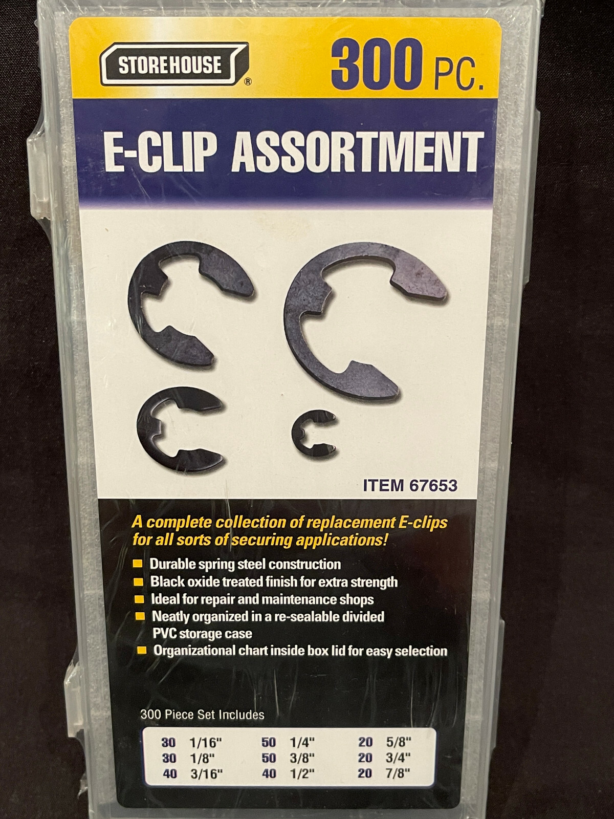 E Clip Assortment SAE Size Retainer Spring Steel Retaining Snap Black Oxide Kit