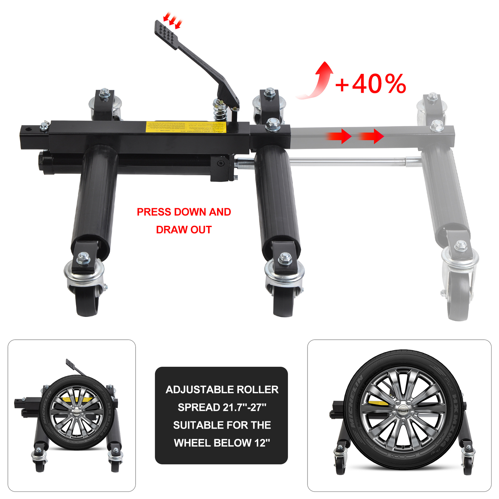 4-PC Hydraulic Car Dollies 12″ Wheel Lift Positioning Jack Auto Dolly Hoist Set