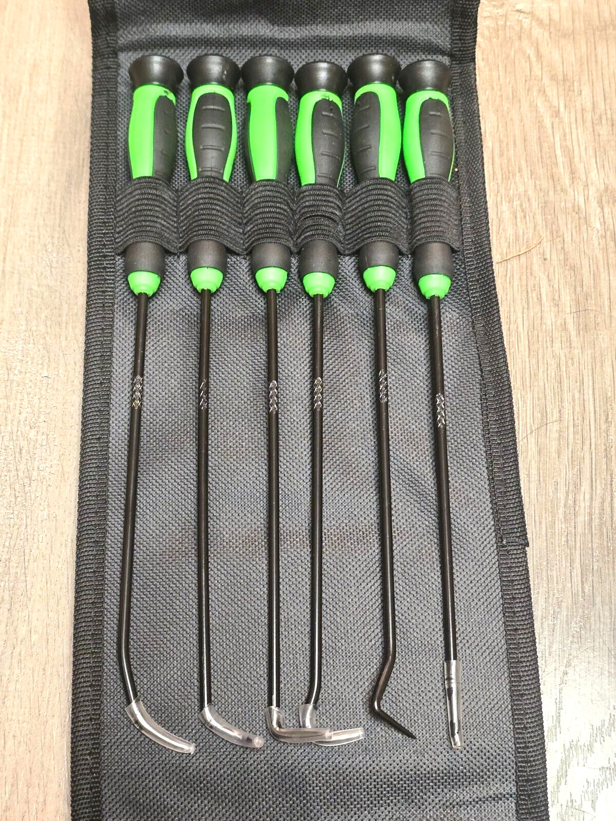 10pc Master Long and Short Hook and Pick Set with Green Comfort Grips w/Pouch