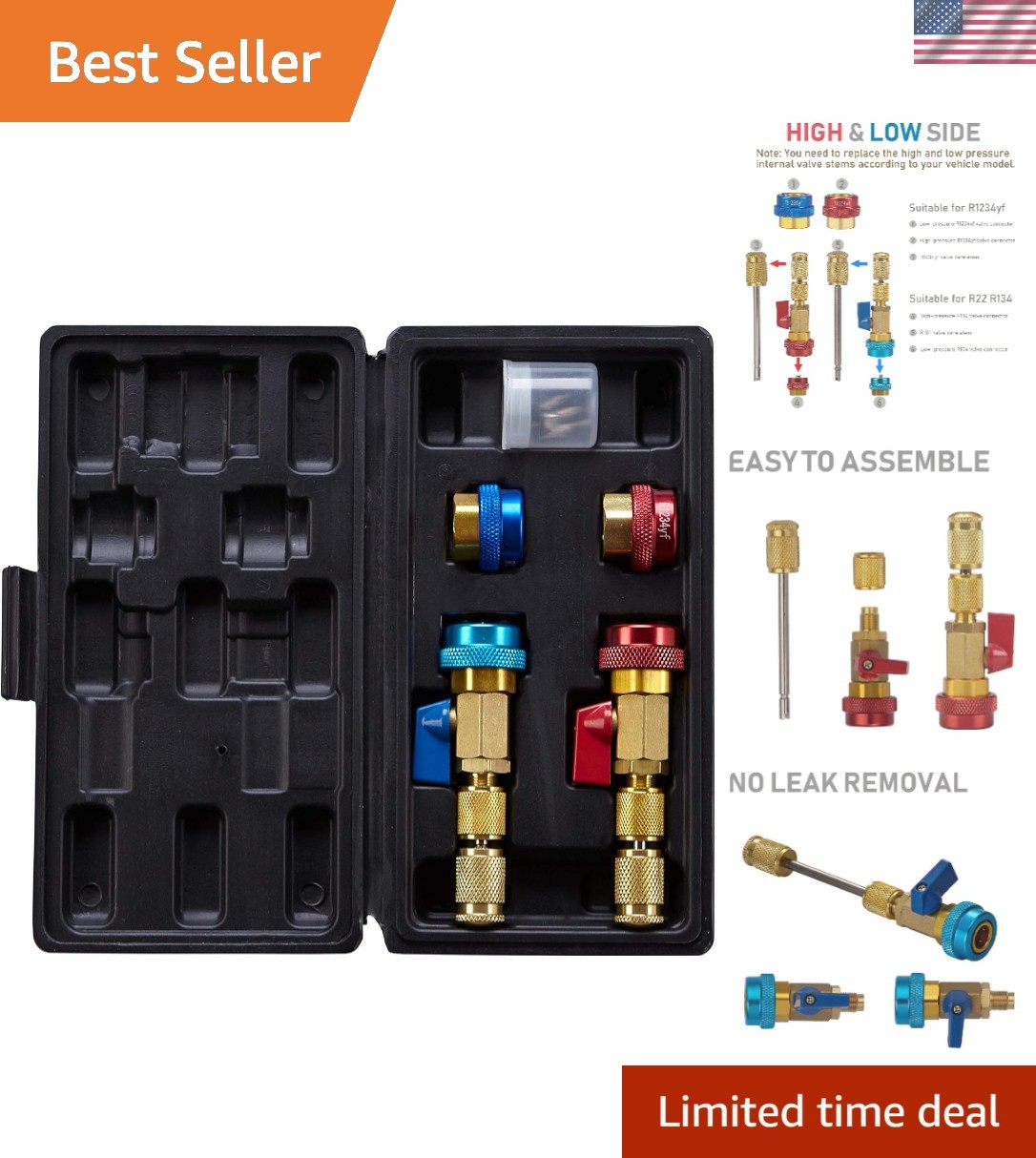 Automotive AC R134A R1234YF Valve Core Remover and Installer Tool Set, for St…