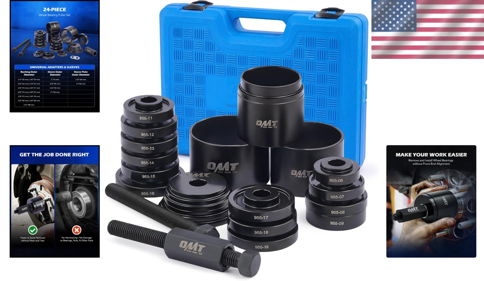 Universal Wheel Bearing Puller Set – 24pc Stainless Steel Tool Kit for Mechanics