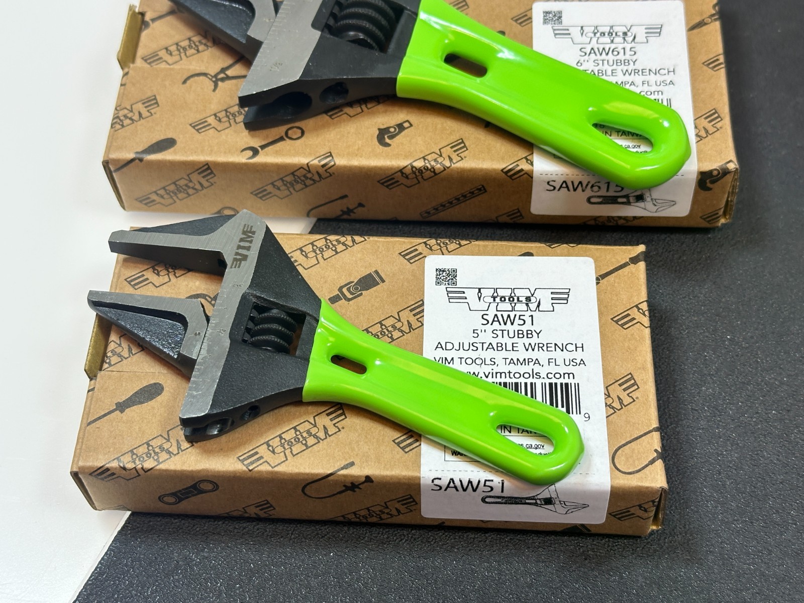NEW VIM 2pc Green Stubby Wide Mouth Adjustable Wrench Set, 6” SAW615 & 5” SAW51