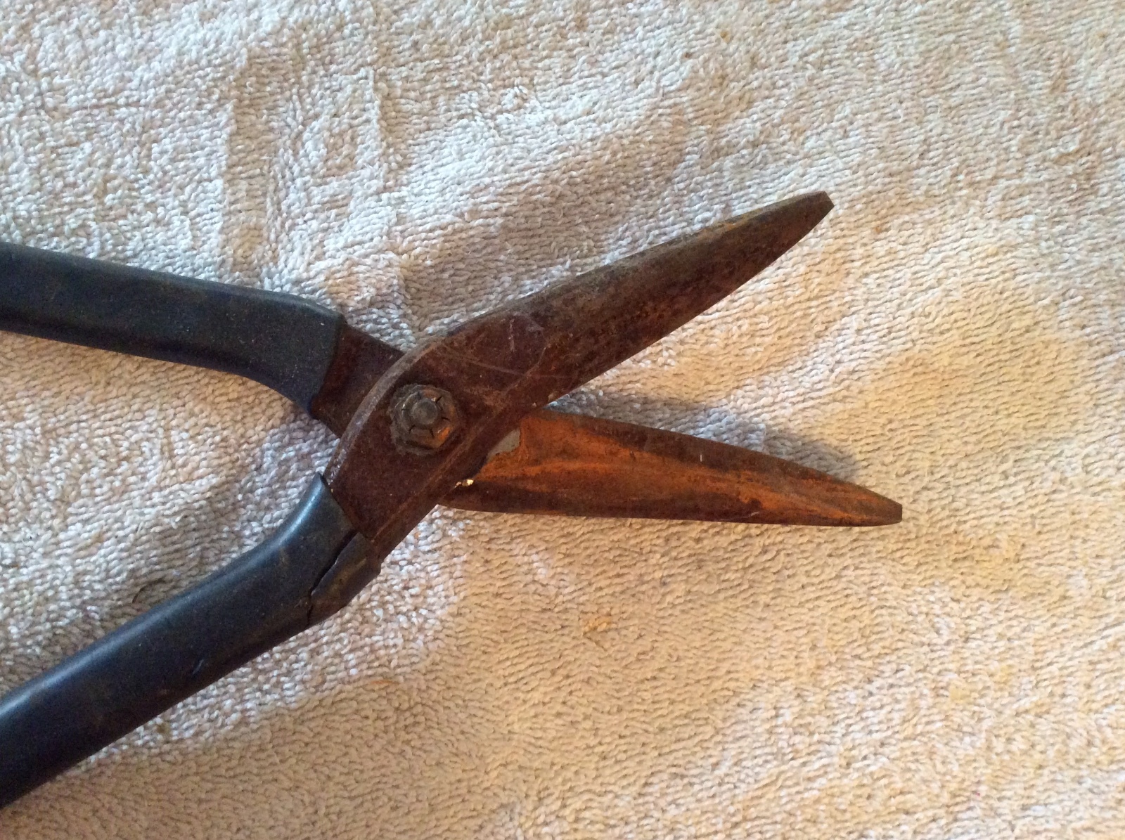 Blue rubber coated handled metal tin snips