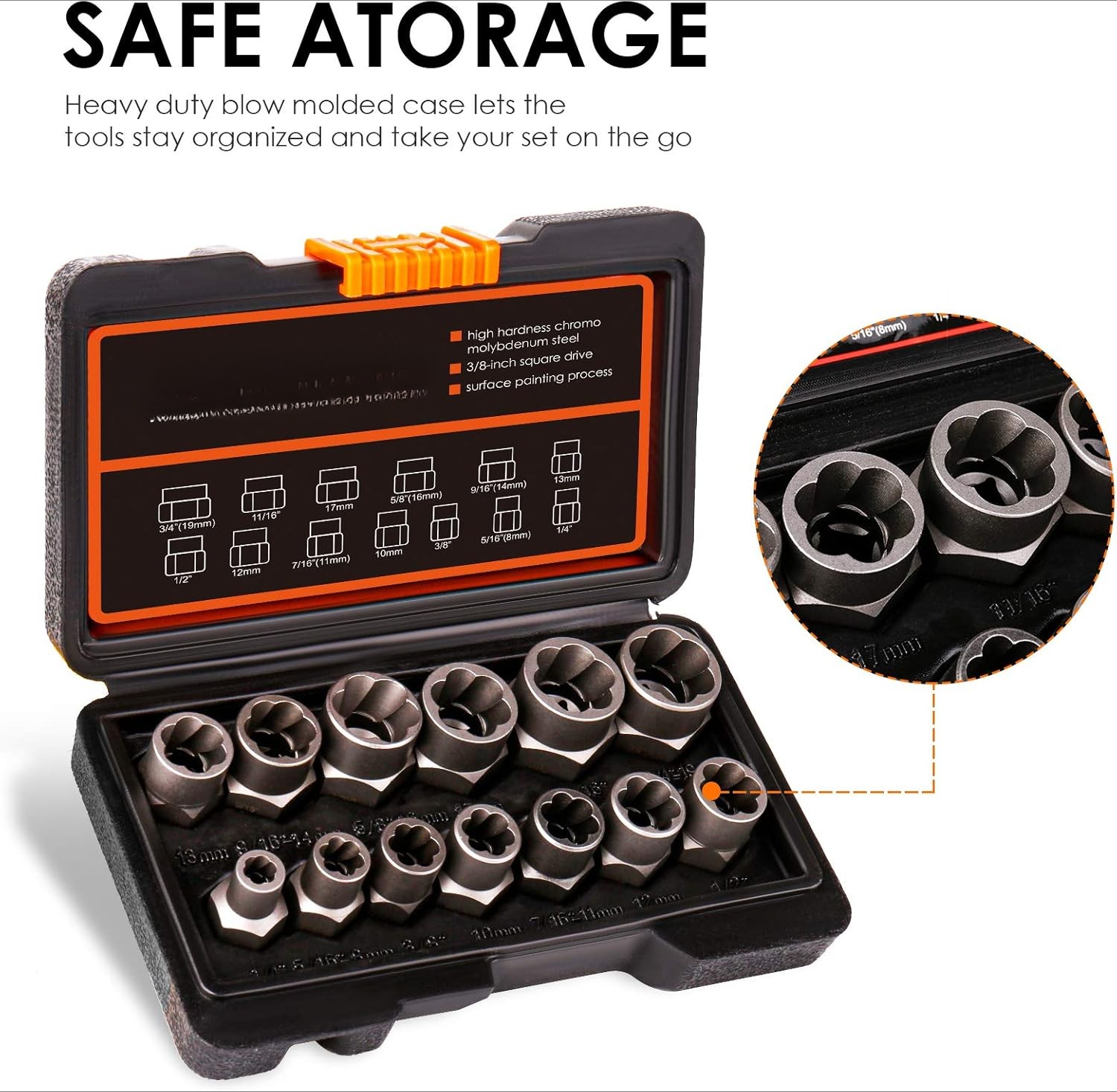 Bolt Extractor Set, 13+1 Piece Nut Extractor Sleeve Set, Drive Bolt Extractor