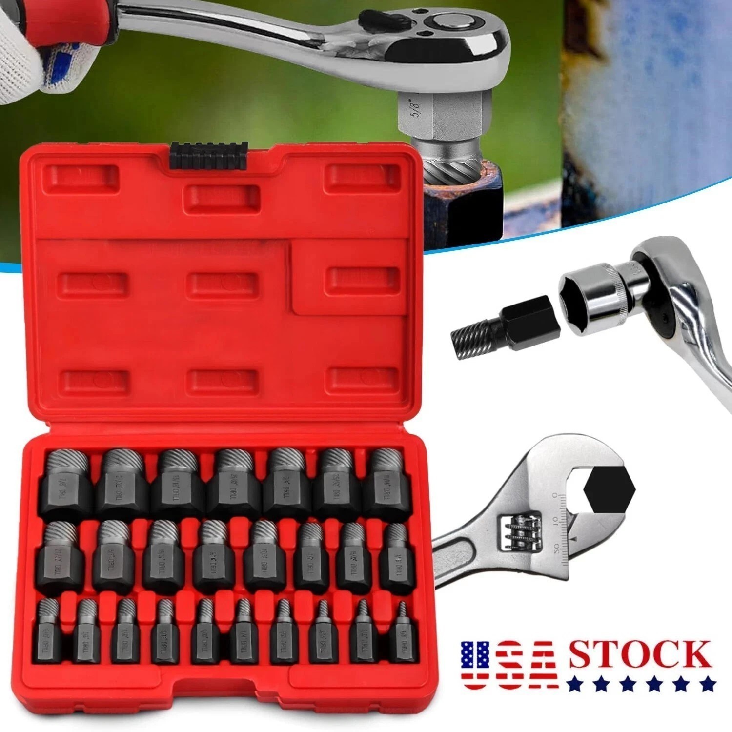 25PC Screw Extractor & Bolt Remover Set – Multi-Spline Hex Socket Wrench Kit