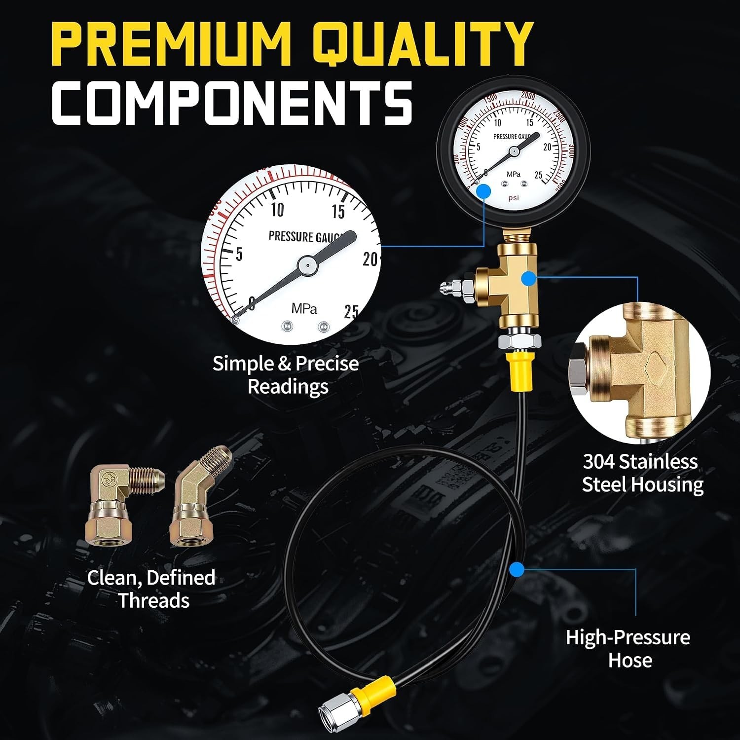 Universal Brake Pressure Gauge, 0-3500PSI, Brake System Test Diagnostic Tool