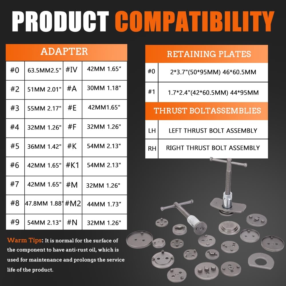 22 Piece Disc Brake Caliper Compression Tool Kit Set 18 Adapters Pad Replacement