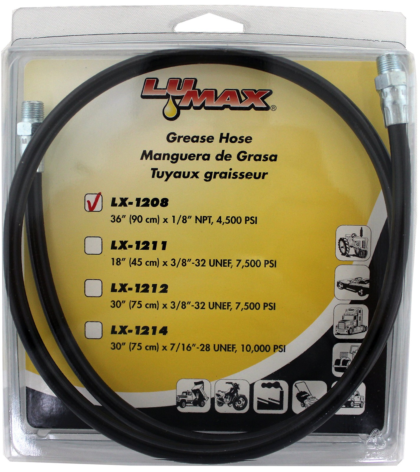 Lumax LX-1208-G 36″ Thermoplastic Grease Hose, 4500 PSI (310 Bar) 1/8″ NPT