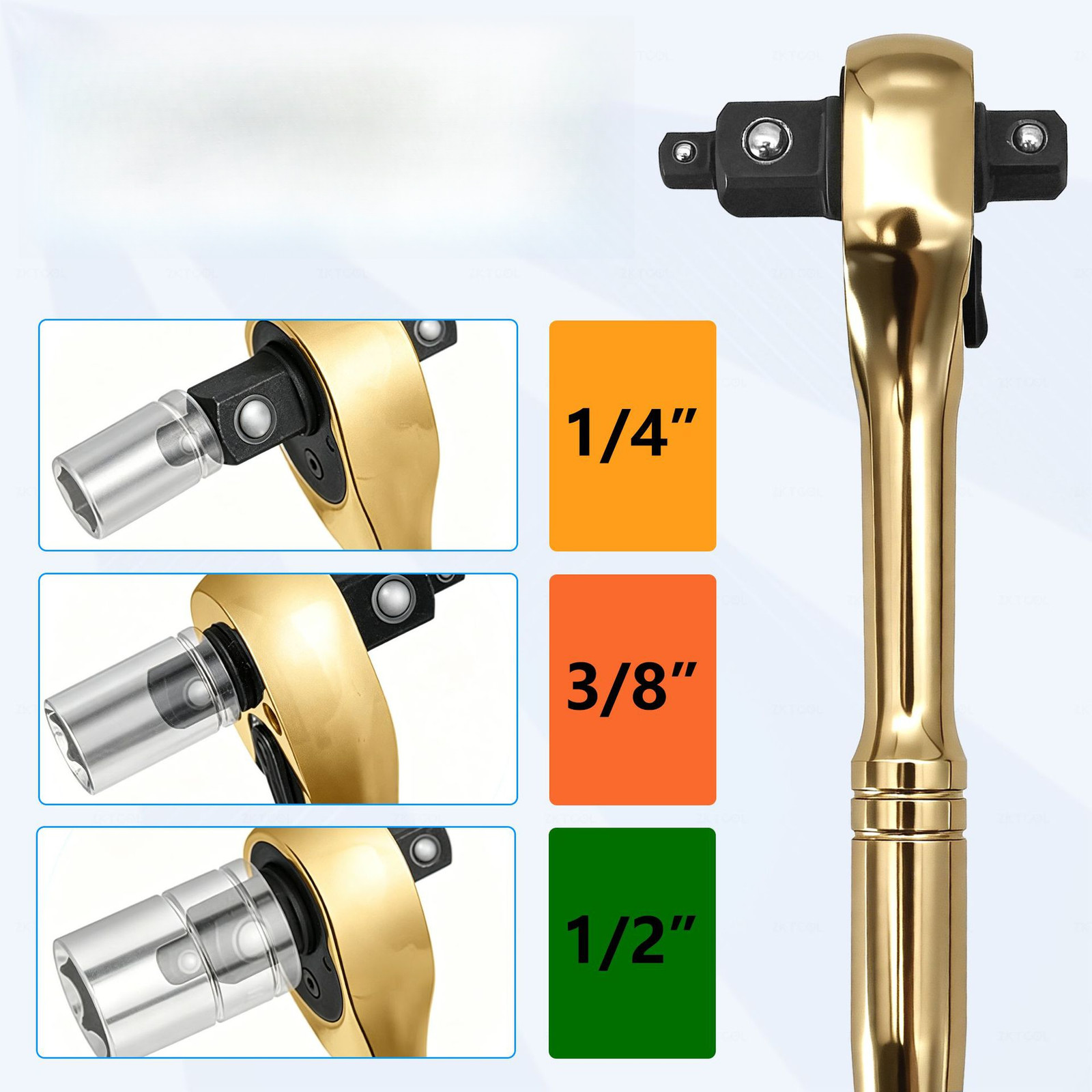 Gold Plated 3 in 1 Ratchet Wrench 1/4 3/8 1/2 Inch Drives for Car Repair