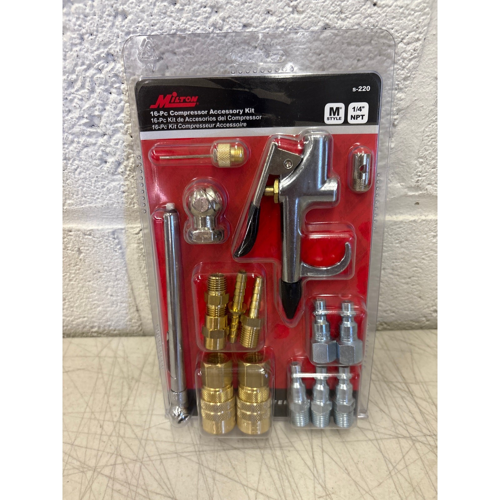 Milton Industries M Style 1/4″ NPT Compressor Starter Kit – 16 Piece, Air Tools