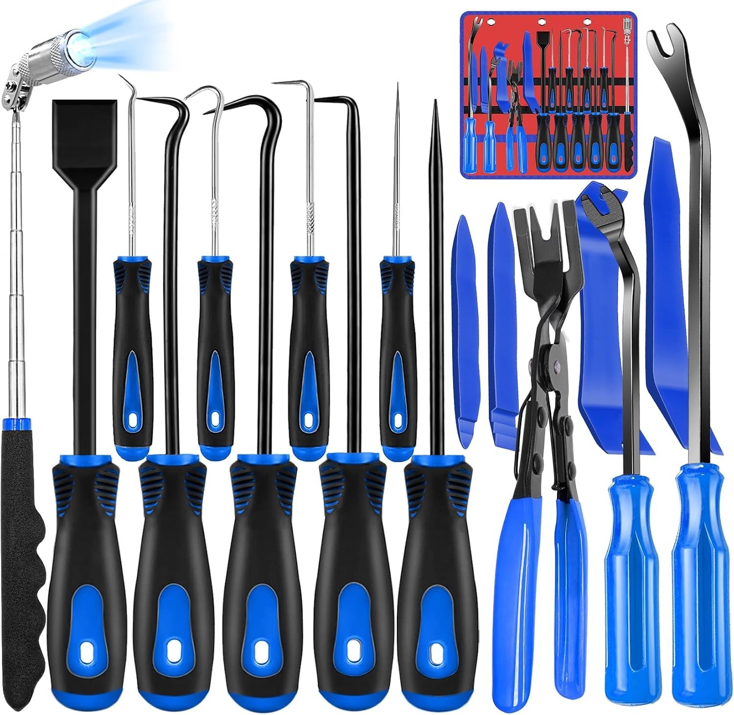 17pc Hook Pick Trim Removal Tool Set Clip Plier Magnetic Pickup Kit Auto