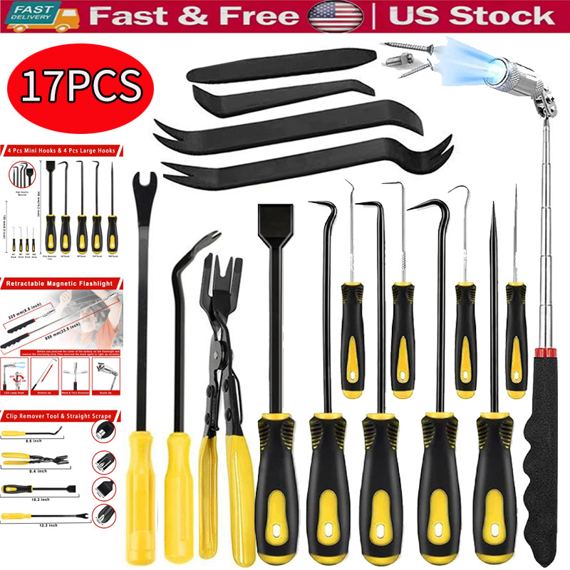 17 Pcs Mechanic Hook Pick Tool Set and Auto Trim Removal Tool Kit with Auto Clip