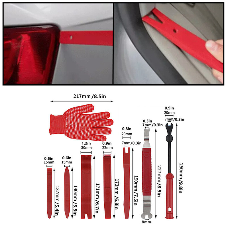 8PCS/SET Car Red Scratch Removal Tool Dash Panel Window Molding Fastener Remover