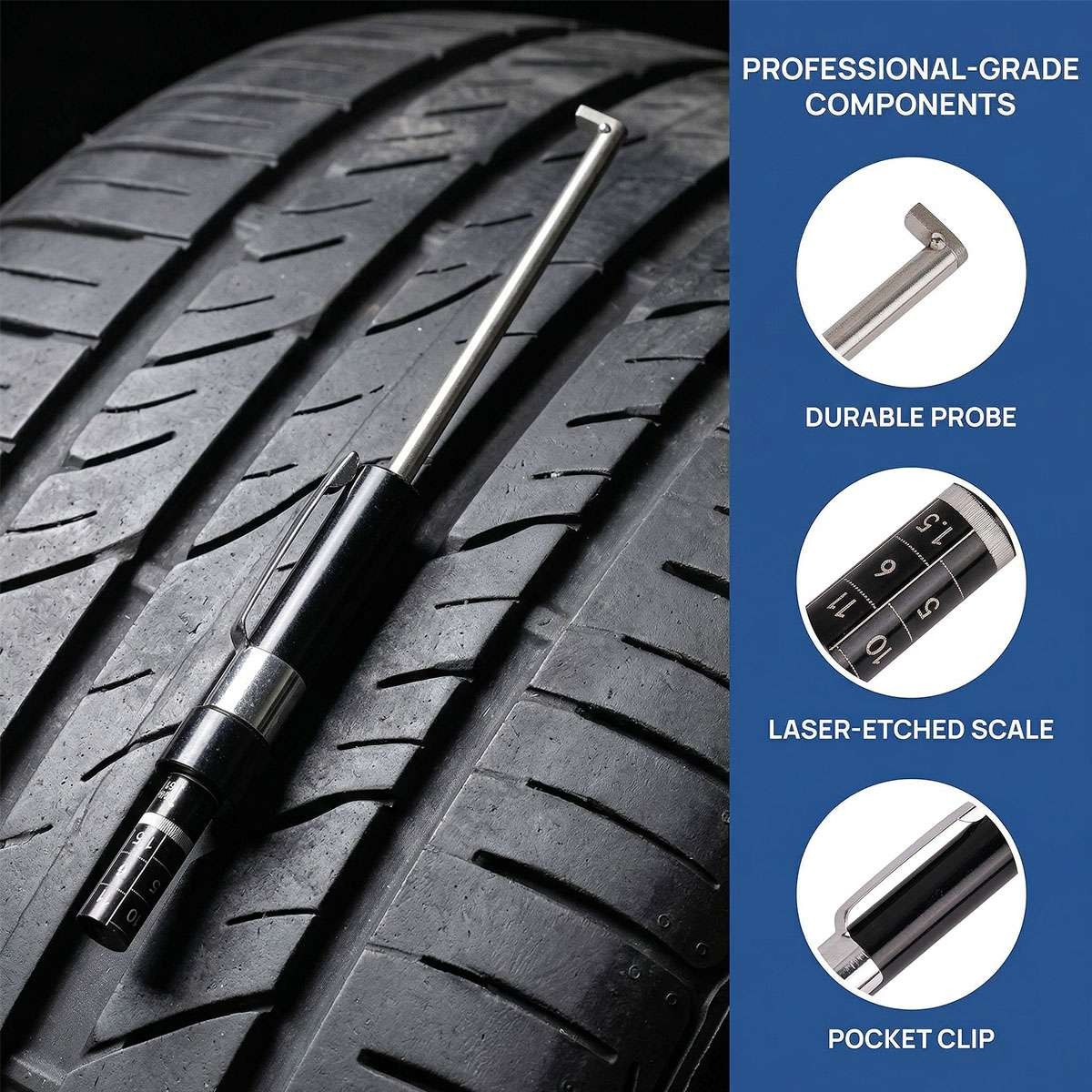 Brake Pad Measure Tool Thickness Gauge w/ Scale car Detection Pen Base Plate 6mm