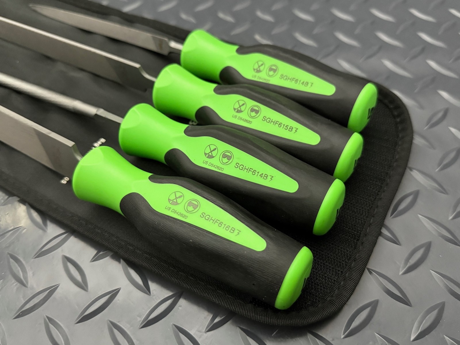 snap on tools green 4 pc file handle set with pouch sghbf500ag new free shipping