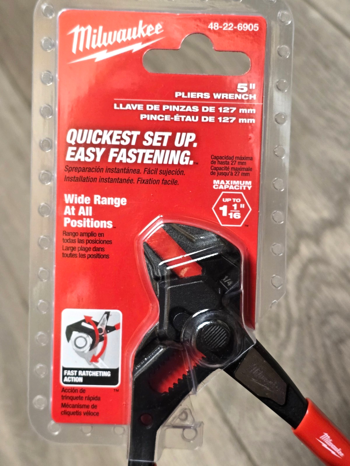 Milwaukee Tools 48-22-6905, 5″ EDC Push Button Adjustable Pliers Wrench New!
