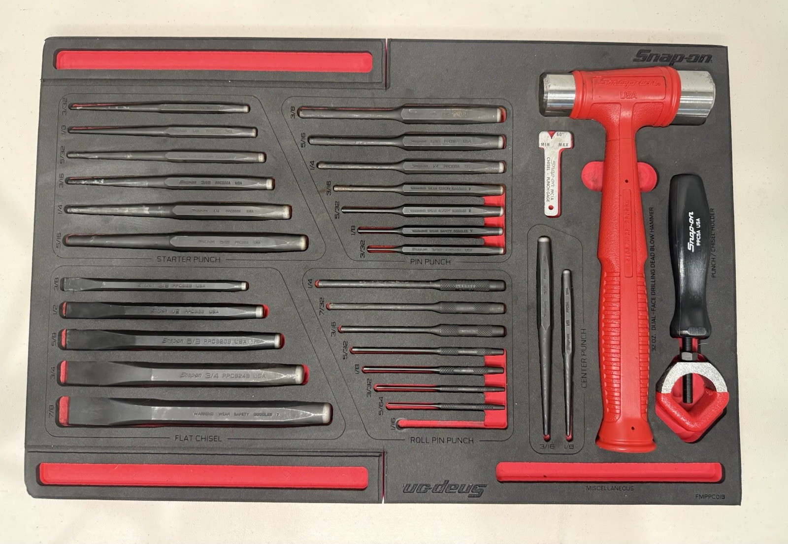 Snap On Tools PPC01FR 31 Piece Punch And Chisel Set- Used Missing One Piece