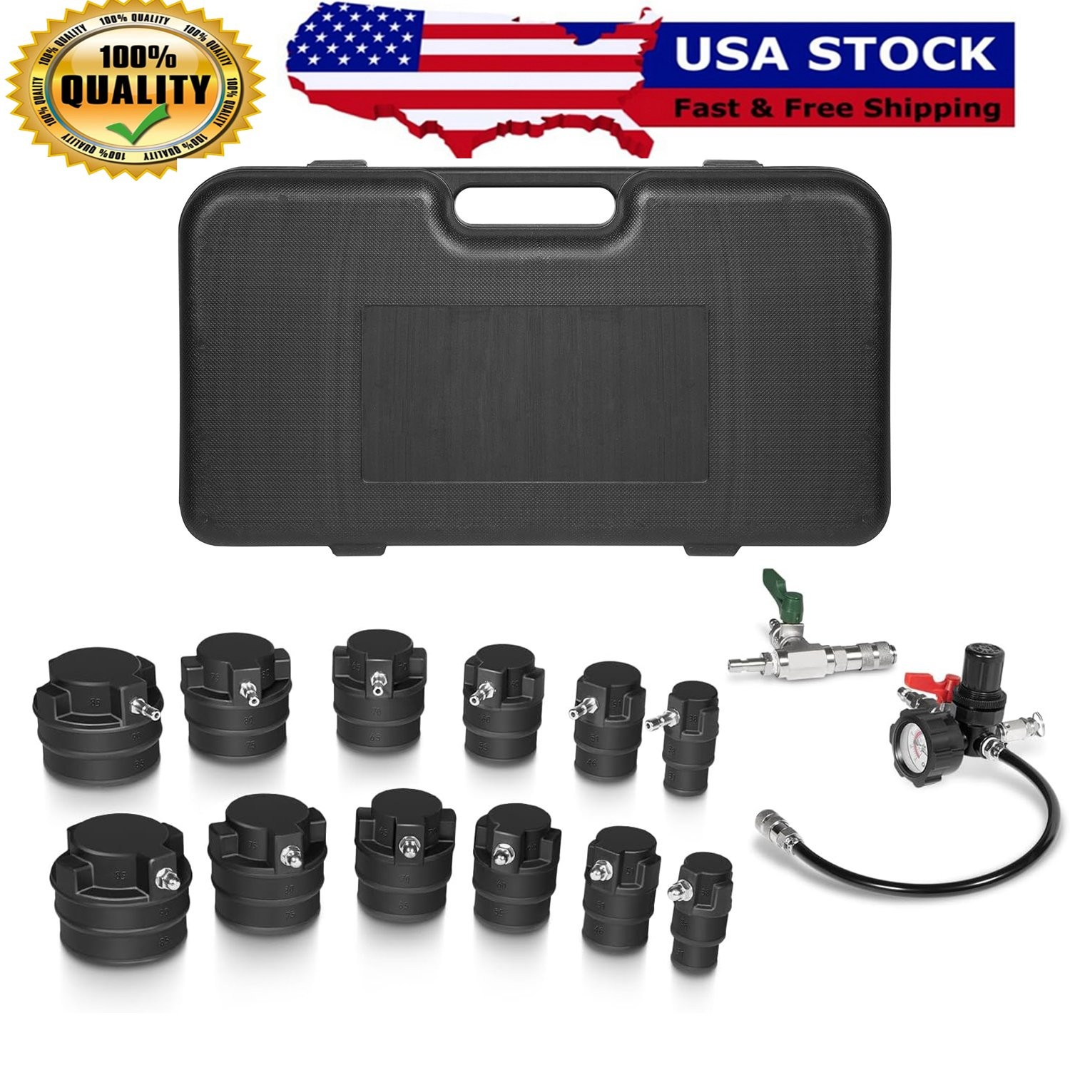 14Pcs Turbo Air System Leakage Test Kit with Smoke Adapter,1-1/4” to 3-3/8”