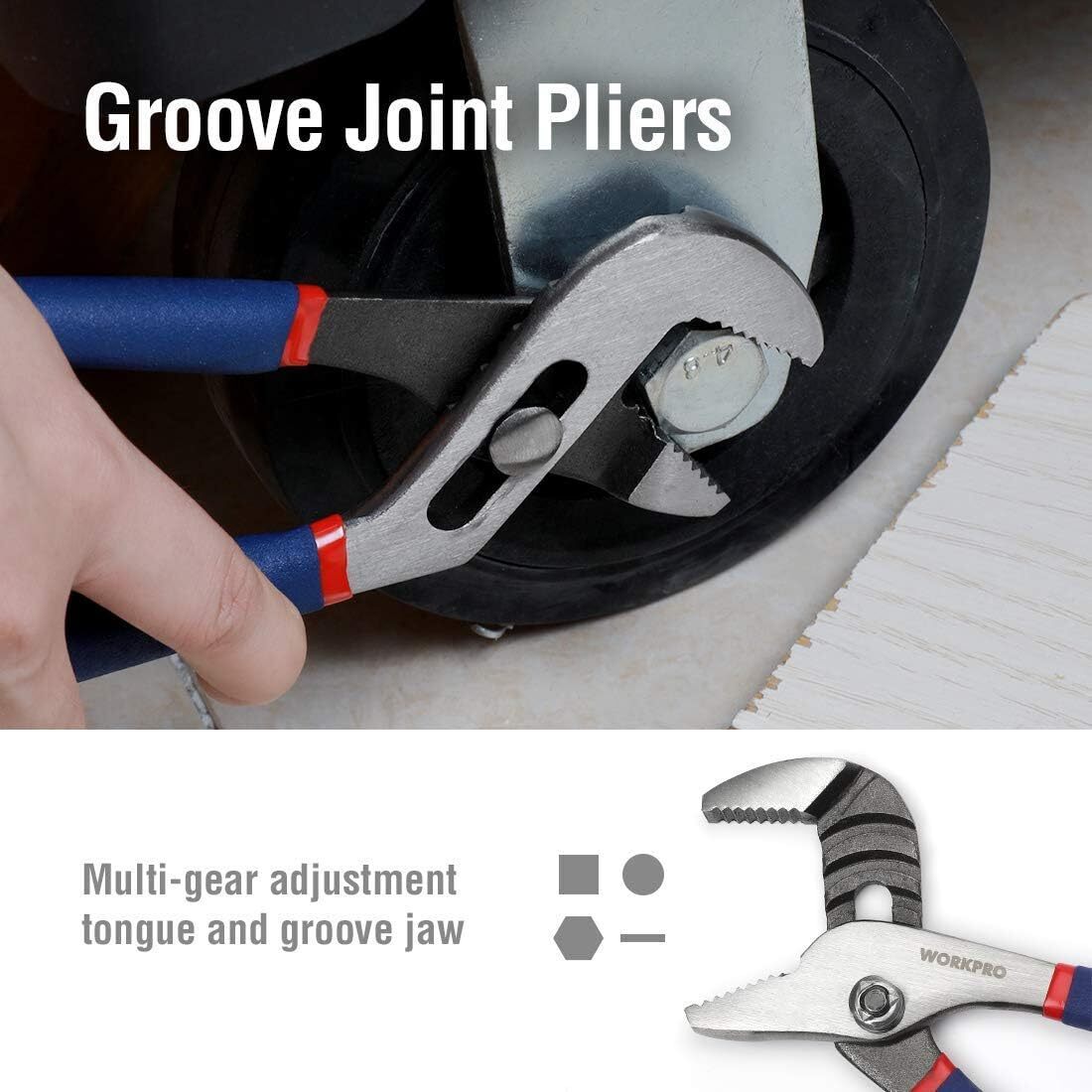 WORKPRO Large Pliers & Wrench Set 6-Piece (10″ Water Pump Silver, Blue