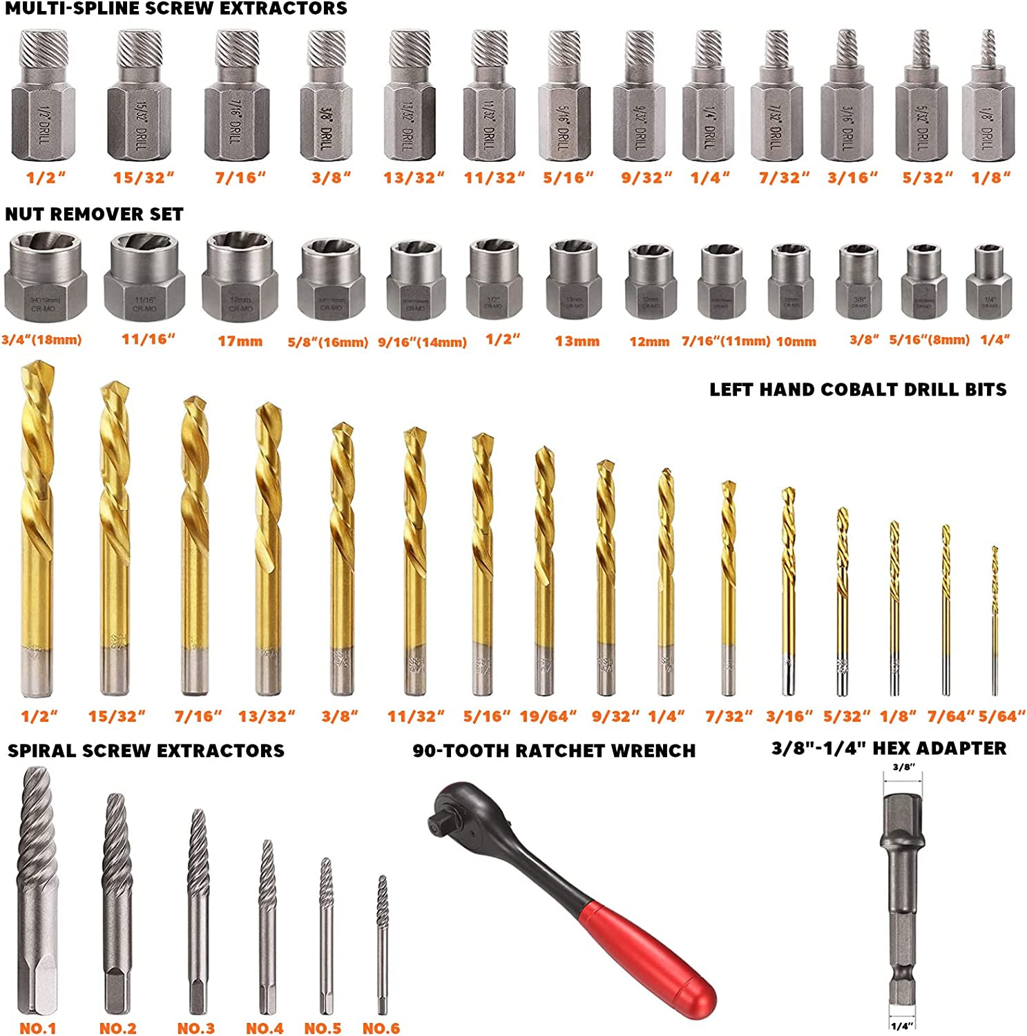 50pc Broken Studs / Bolts /Socket /Screw Extractor Removing Tool & Drill Bit Set