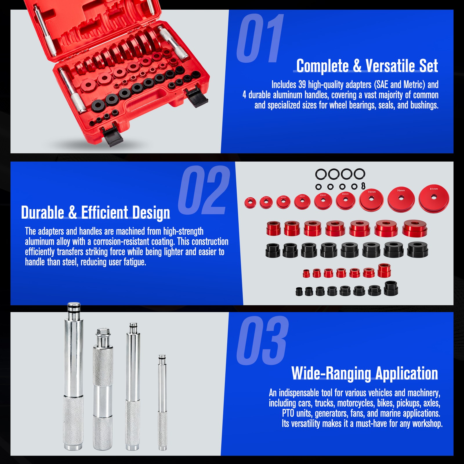 43Pieces Universal Bearing Press Kit Bearing Race and Seal Driver Installer Tool