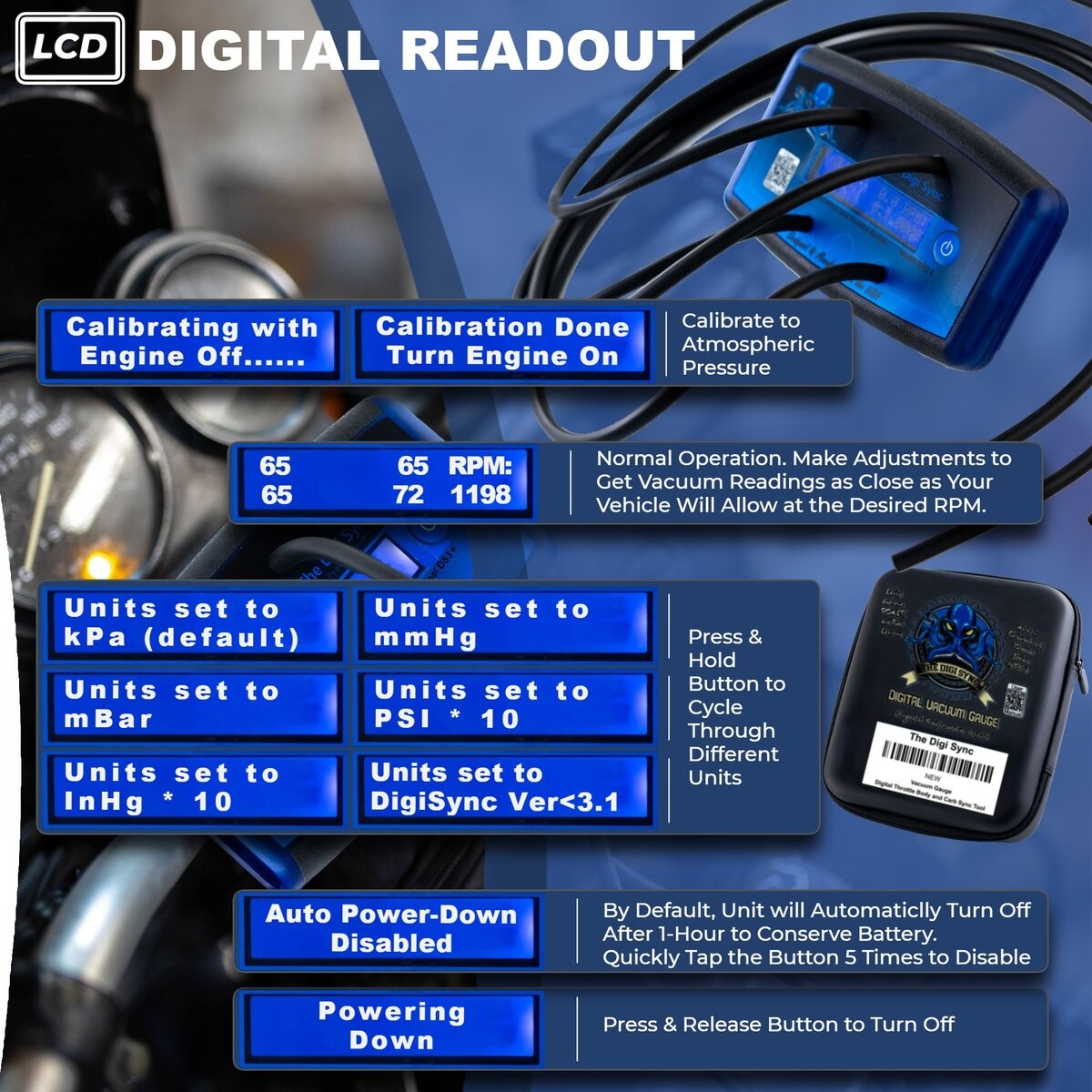 The Digi Sync 4-Channel DS3+ Pro Digital Throttle Body And Carb Sync Tool