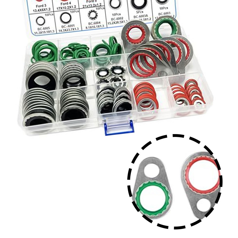 AC System O Ring Kit 139 Pieces Rubber and Metal Gaskets for Sealing Tasks